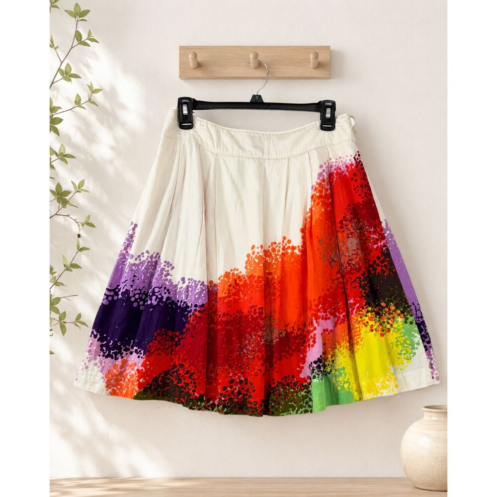 Cordelia Women’s Size 6 Multicolor‎ Abstract Print Pleated Cotton Skirt